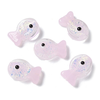 Handmade Foil Lampwork Fish Beads, with Enamel, Gradient Color, Pink, 20x23x8.5mm, Hole: 1.8mm