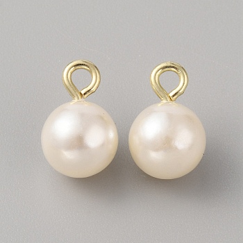 ABS Plastic Imitation Pearl Pendants, with Iron Finding, Round, Light Gold, 15x9.7mm, Hole: 2.4mm