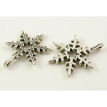 Christmas Snowflake Tibetan Style Alloy Pendants, Cadmium Free & Nickel Free & Lead Free, Antique Silver, 23x17.5mm, Hole: 1.5mm