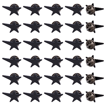 SUPERFINDINGS 30Pcs Star Alloy Brooches, Men's Shirt Collar Pins, Black, 14.5x21.5x1.5mm