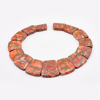 Towanite and Imperial Jasper Graduated Beads Strands, Dyed, Trapezoid, Dark Orange, 16~34x23~28x5~6mm, Hole: 1mm, about 15pcs/strand, 12.2 inch