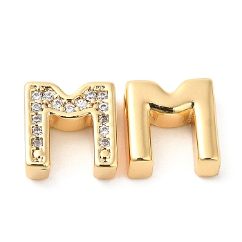 Brass Micro Pave Cubic Zirconia Beads, Real 18K Gold Plated, Letter M, 8.5x8x3.5mm, Hole: 1.2mm