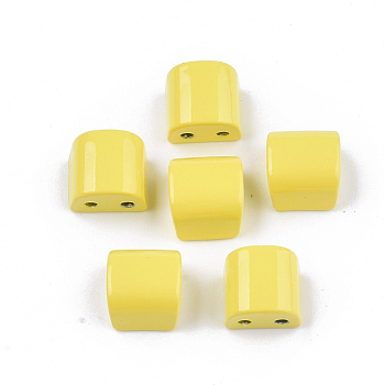 Spray Painted Alloy Multi-Strand Links, For Tile Elastic Bracelets Making, Semicircle, Yellow, 8x8x6mm, Hole: 1.2mm
