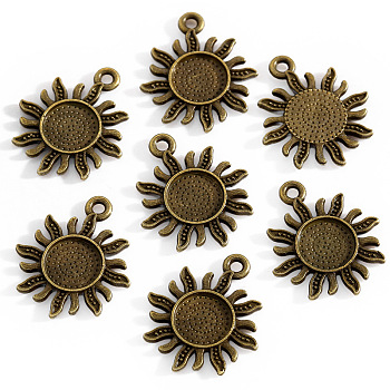 Alloy Pendant Cabochon Settings, Sun, Antique Bronze, Tray: 8mm, 20.5x18x1.5mm, Hole: 2mm
