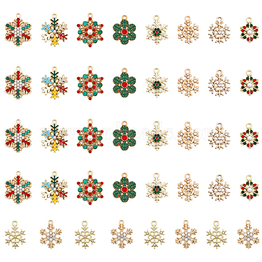 Matte Gold Color Snowflake Acrylic+Rhinestone Pendants