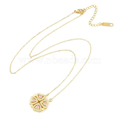 Brass Pave Cubic Zirconia Heart Clover Pendant Necklaces(NJEW-K276-01G-02)-3