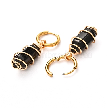 Boucles d'oreilles pendantes en obsidienne naturelle enveloppées de fil de cuivre pour femmes(EJEW-JE04628-05)-3
