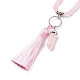 Natural Rose Quartz Bullet & Tassel Pendant Necklace with Mixed Gemstone Beaded Chains(NJEW-E585-02E)-3