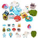 14Pcs 14 Style Food Grade Eco-Friendly Silicone Beads, Mixed Shapes, Mixed Color, 30x31x8mm, Hole: 3mm, 1pc/style(SIL-TA0001-58)