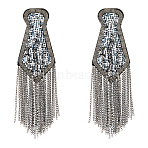 2Pcs Fashionable Tassel Epaulettes, Alloy Rhinestone Shoulder Badge, with Metal Chains and Cloth Findings, Gunmetal, 160x53x15mm(DIY-FH0008-89B-B)