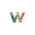Transparent Epoxy Resin Pendants, Letter Charms with Gold Foil & Shell Chips and Loops, Letter W, 42.5x57.5x8mm, Hole: 2mm(CRES-YW0002-06W)