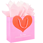 1Pc Valentine's Day Themed Heart Printed Paper Bags, with Handles, Gift Bags, Shopping Bags, Rectangle, 2Pcs Wrapping Paper, Deep Pink, 30.5x12.1x28.5cm(ABAG-SP0001-11B)