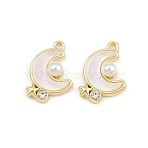 Alloy Crystal Rhinestone Pendants, with Plastic Imitation Pearl, Moon Charms, Golden, 17.5x12.5x5.5mm, Hole: 1.4mm(AL-CBA8C77-01F-G)