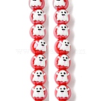 Handmade Porcelain Beads Strands, Hand Painted Ceramic Beads, with Enamel, Round, Red, 14x12x11mm, Hole: 2.5mm, about 30pcs/strand, 13.39''(34cm)(PORC-A025-01C)