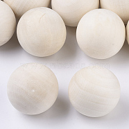 Unfinished Wood Beads, Natural Wooden Loose Beads Spacer Beads, No Hole/Undrilled, Round, Antique White, 39~40mm(X-WOOD-T014-40mm)