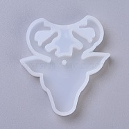 Pendant Silhouette Silicone Molds, Resin Casting Molds, For UV Resin, Epoxy Resin Jewelry Making, Christmas Reindeer/Stag, White, 64x59x8mm, Hole: 2.5mm(DIY-G010-28)