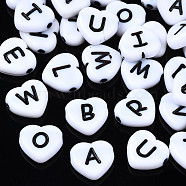 Opaque Acrylic Beads, Heart, White & Black, Random Mixed Letters, 11x11.5x4mm, about 1483pcs/500g(SACR-S273-51-B01)