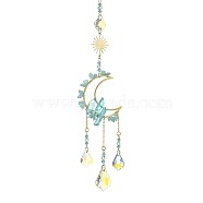 Natural Aquamarine & Glass Pendants Decoration, with 304 Stainless Steel Split Rings, Moon & Sun, 300mm(HJEW-JM01479-04)