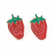 Alloy Enamel Safety Brooches, Enamel Pin, with Iron Pin, Strawberry, Light Gold, Red, 23x15x9mm, Pin: 1.2mm(JEWB-TAC0002-09C)