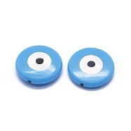 Synthetic Turquoise Beads, with Shell, Flat Round with Evil Eye, Deep Sky Blue, 12x2.5~3mm, Hole: 0.7mm(G-I252-10C)