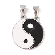 304 Stainless Steel Split Pendants, with Enamel, Flat Round with Yin-yang Charm, Stainless Steel Color, 30.5x15.5x2mm, Hole: 8.5x4.5mm(STAS-S001-02P)