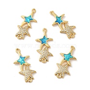 Rack Plating Brass Micro Pave Clear Cubic Zirconia Connector Charms, Star Links with Synthetic Opal, Lead Free & Cadmium Free, Long-Lasting Plated, Real 18K Gold Plated, 28.5x13.5x3.1mm, Hole: 1.4mm(KK-D088-40G)