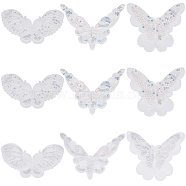 18Pcs 3 Style Butterfly Gauze Embroidery Ornaments Accessories, Lace Sequins Clothing Sew on Patches, Suitable for Wedding Dress, Performance Clothes, White, 125~195x170~230x0.5mm, 6pcs/style(PATC-GF0001-09)