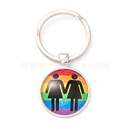 Pride Style Glass Keychain, with Platinum Plated Alloy Findings, Flat Round, Gender Symbol, 6.2cm(KEYC-F033-01K)