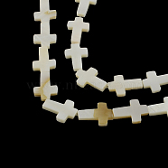 Cross Natural Sea Shell Beads Strands, 16~17x11~12x2.5mm, Hole: 0.5mm, about 23pcs/strand, 14.9 inch(X-SSHEL-F290-17)