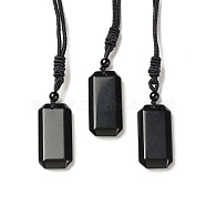 Natural Obsidian Rectangle Pendant Necklace with Nylon Cord for Women, 25.98~27.17 inch(66~69cm)(NJEW-C001-01A-02)