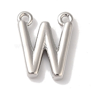 Rack Plating Brass Pendants, Long-Lasting Plated, Lead Free & Cadmium Free, Letter Charms, Platinum, Letter W, 11x9x2mm, Hole: 1mm(KK-L216-003P-W)