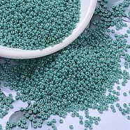MIYUKI Round Rocailles Beads, Japanese Seed Beads, 11/0, (RR435) Opaque Turquoise Green Luster, 11/0, 2x1.3mm, Hole: 0.8mm, about 5500pcs/50g(SEED-X0054-RR0435)
