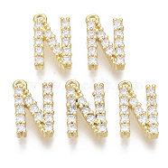Brass Micro Pave Cubic Zirconia Charms, Nickel Free, Letter, Clear, Real 18K Gold Plated, Letter.N, 13.5x8x2.5mm, Hole: 1.2mm(KK-T060-05-N-G-NF)