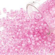 TOHO Round Seed Beads, Japanese Seed Beads, (969) Inside Color Crystal/Neon Carnation Lined, 8/0, 3mm, Hole: 1mm, about 1110pcs/50g(SEED-XTR08-0969)