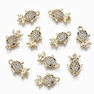 Brass Micro Pave Clear Cubic Zirconia Charms, Nickel Free, Goldfish Shape, Real 18K Gold Plated, 14x8.5x3mm, Hole: 1.2mm(X-RJEW-T063-33G-NF)