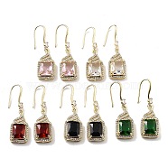Light Gold Brass Micro Pave Cubic Zirconia Dangle Earrings, Glass Cake Drop Earrings, Mixed Color, 41x12mm(EJEW-Q800-59KCG)