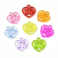 Acrylic Pendants, Heart with Word, Mixed Color, 21x20.5x4.5mm, Hole: 3mm, about 580pcs/500g(OACR-S020-41-A01)