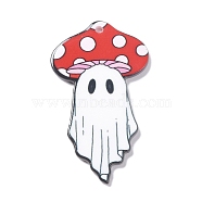 Halloween Printed Acrylic Pendants, Ghost with Mushroom Charm, Red, 45.5x26x2mm, Hole: 1.8mm(MACR-C016-03)