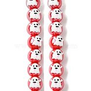 Handmade Porcelain Beads Strands, Hand Drawn Beads, with Enamel, Round, Red, 14x12x11mm, Hole: 2.5mm, about 30pcs/strand, 13.39''(34cm)(PORC-A025-01C)