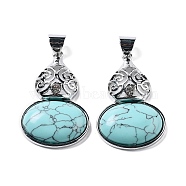Synthetic Turquoise Oval Pendants, Platinum Tone Alloy Pave Crystal Rhinestone Gourd Charms, 43.5x28x7.5mm, Hole: 5.8x7.2mm(G-A093-02P-03)