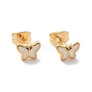 Enamel Butterfly Stud Earrings with 316L Surgical Stainless Steel Pins, Gold Plated 304 Stainless Steel Jewelry for Women, White, 7.5x5.5mm, Pin: 0.7mm(EJEW-P204-04G-04)