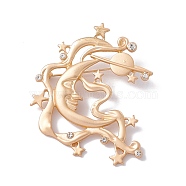 Crystal Rhinestone Moon & Star Lapel Pin, Alloy Badge for Backpack Clothes, Matte Gold Color, 57x48x3.5mm(JEWB-C016-01MG)