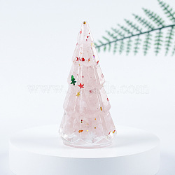Resin Christmas Tree Display Decoration, with Natural Rose Quartz Chips inside Statues for Home Office Decorations, 45x40x86mm(PW-WG72023-02)