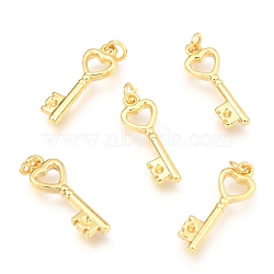 Alloy Pendants, Long-Lasting Plated, with Jump Ring, Heart Key, Real 18K Gold Plated, 20x7x2.3mm, Hole: 2.5mm(PALLOY-B024-05G)