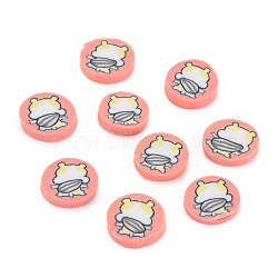 Handmade Polymer Clay Cabochons, Flat Round with Hamster, Salmon, 9~9.5x1.5~2mm, about 5800pcs/1000g(CLAY-N006-97)