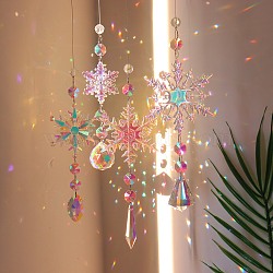 Snowflake K9 Glass Big Pendant Decorations, Hanging Sun Catchers, Crystal Prism Rainbow Maker for Christmas Tree, Ceiling Chandelier, Window, Garden, Clear AB, 400mm, 4pcs/set(PW-WG59589-05)