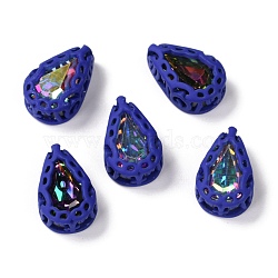 Sew on Rhinestone, Mocha Fluorescent Style, Glass Rhinestone, with Brass Findings, Garments Accessories, Teardrop, Mixed Color, Blue, 12.5x8x5mm, Hole: 1mm(RGLA-P033-H02-02)