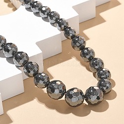 Faceted Round Synthetic Non-Magnetic Hematite Graduated Beaded Necklaces, with Alloy Magnetic Clasps, Gray, 20.28 inch(51.5cm)(NJEW-R020-07)