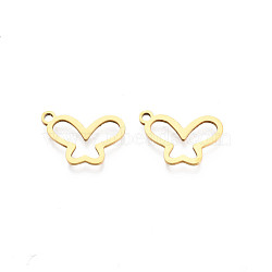 201 Stainless Steel Charms, Butterfly, Real 18K Gold Plated, 10x15x1mm, Hole: 1.4mm(STAS-N091-136LG)
