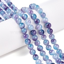 Dyed Natural White Jade Beads Strands, Two Tone, Round, Light Sky Blue, 6x6mm, Hole: 0.9mm, about 61~65pcs/strand, 14.65~15.2''(37.2~38cm)(G-T138-6mm-210-6)
